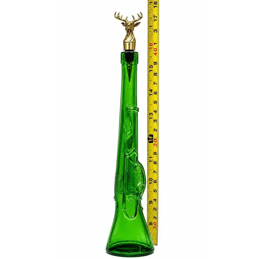 Vintage Empoli Green Glass Rifle Decanter Stag Deer Stopper Hunter Decor Italy